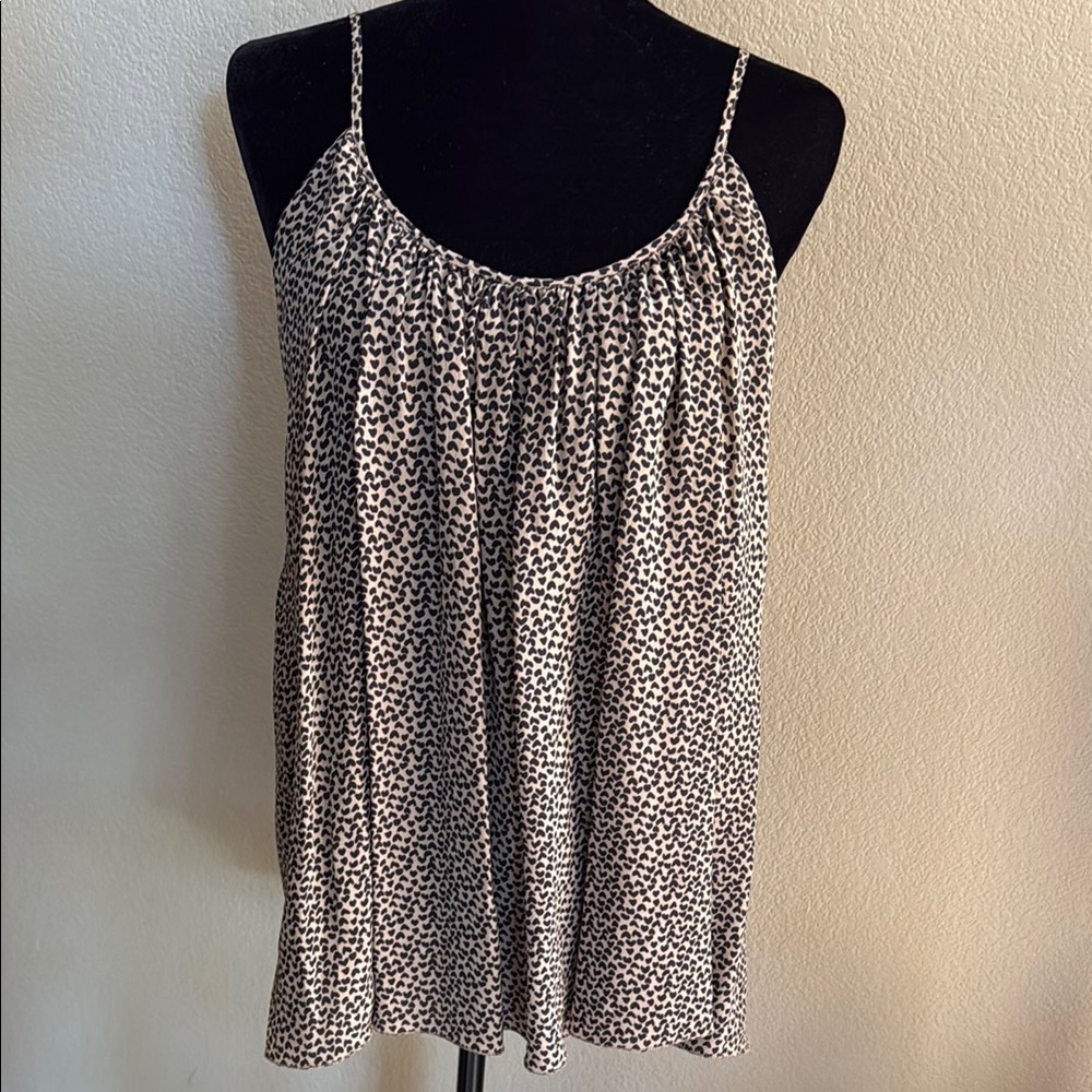 L'AGENCE Silk Black Biege Heart Print Strap Top
